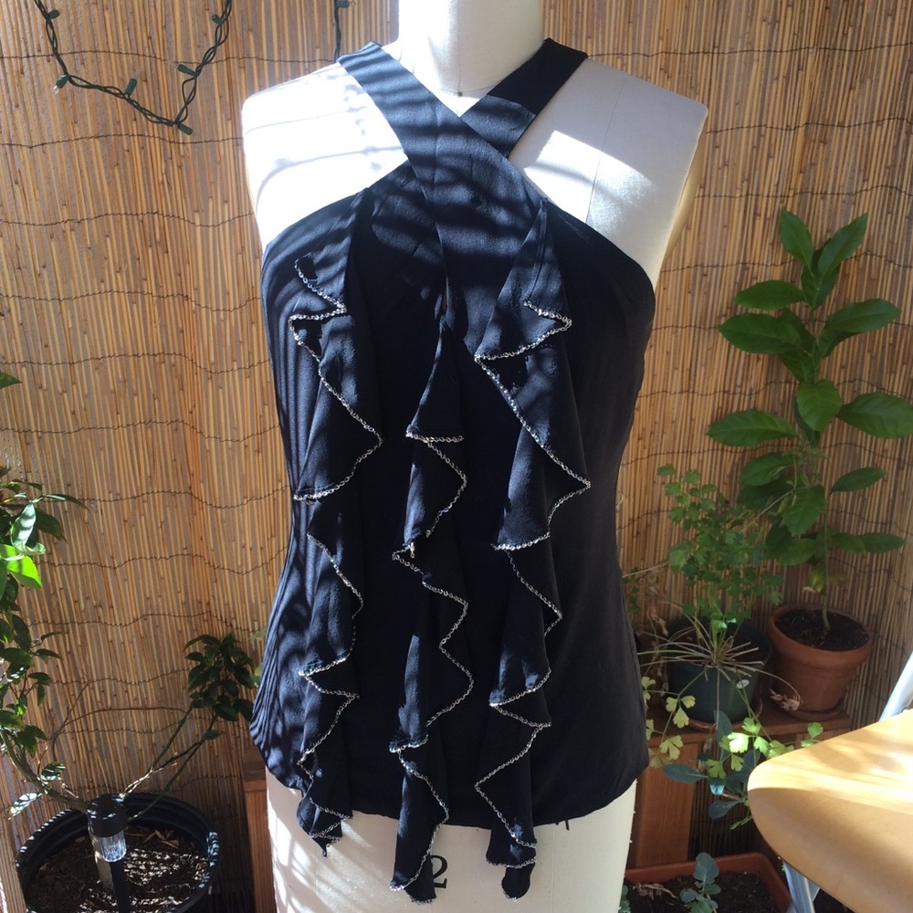 Robbi & nikki Black cascade silk top halter ca